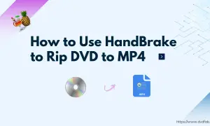 Jak użyć HandBrake do konwersji DVD do MP4. Ikony DVD i pliku MP4 z animowaną strzałką.