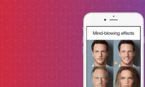 Aplikacja FaceApp pokazuje metamorfozy twarzy: młody mężczyzna staje się starszy, a uśmiechnięty.