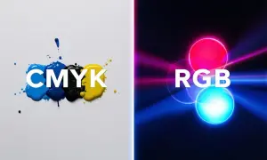 CMYK i RGB – czy czarny to kolor? Plamy tuszu i świetliste kręgi pokazują różnice w modelach kolorów.