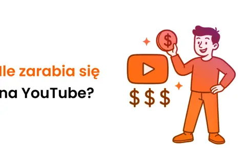Ile zarabia się na YouTube? Ilustracja przedstawia chłopca z monetą i symbolem YouTube, sugerując zarobki.