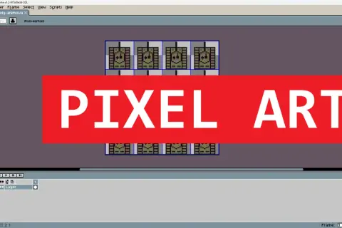 Sprite sheet z animacją pikselowych czołgów. Program do tworzenia pixel art.