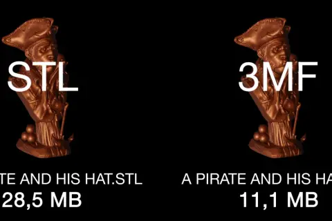 Plik dwg z modelem pirata w kapeluszu, porównanie rozmiarów plików STL i 3MF.