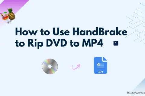 Jak użyć HandBrake do konwersji DVD do MP4. Ikony DVD i pliku MP4 z animowaną strzałką.