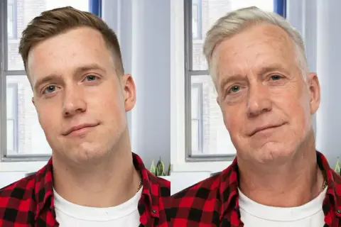 Młody mężczyzna i jego starsza wersja dzięki FaceApp za darmo. Zobacz, jak zmienisz się z wiekiem!