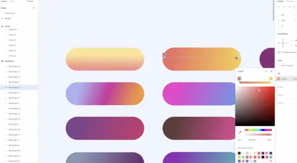 Projektant edytuje gradient, przesuwając strzałka w prawo, aby dostosować kolory.