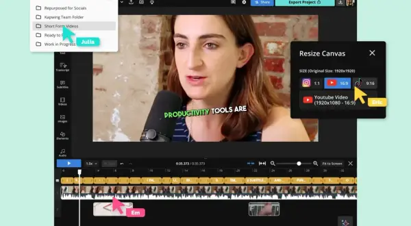 Julia wybiera format 16:9 do renderowania wideo, optymalizując je dla YouTube.