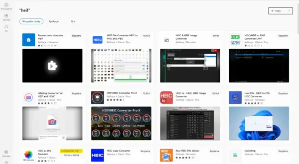 Sklep Microsoft Store oferuje wiele aplikacji do konwersji plików HEIC, takich jak "HEIC to JPG" czy "HEIF File Converter".