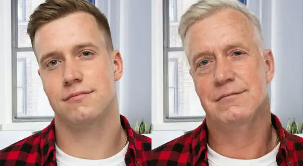 Młody mężczyzna i jego starsza wersja dzięki FaceApp za darmo. Zobacz, jak zmienisz się z wiekiem!