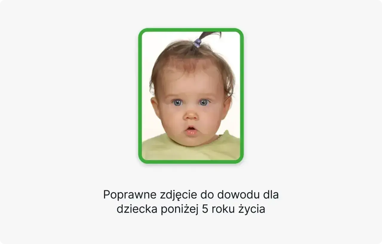 Urocze dziecko z niebieskimi oczami i kucykiem, idealne zdjęcie do paszportu dla malucha poniżej 5 roku życia.