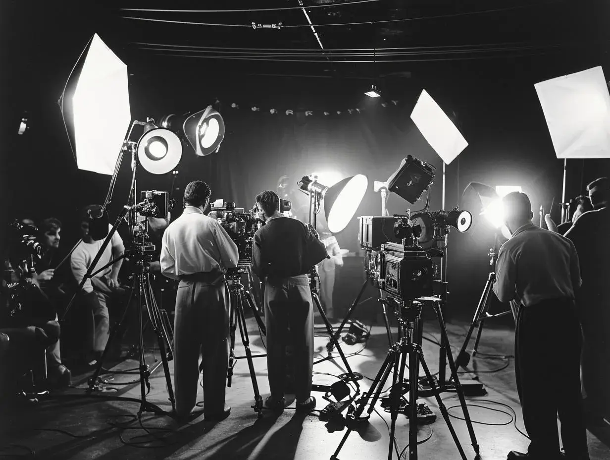 Ekipa filmowa w akcji, przygotowująca scenę. To właśnie tak wygląda kinematografia co to za sztuka tworzenia obrazów.