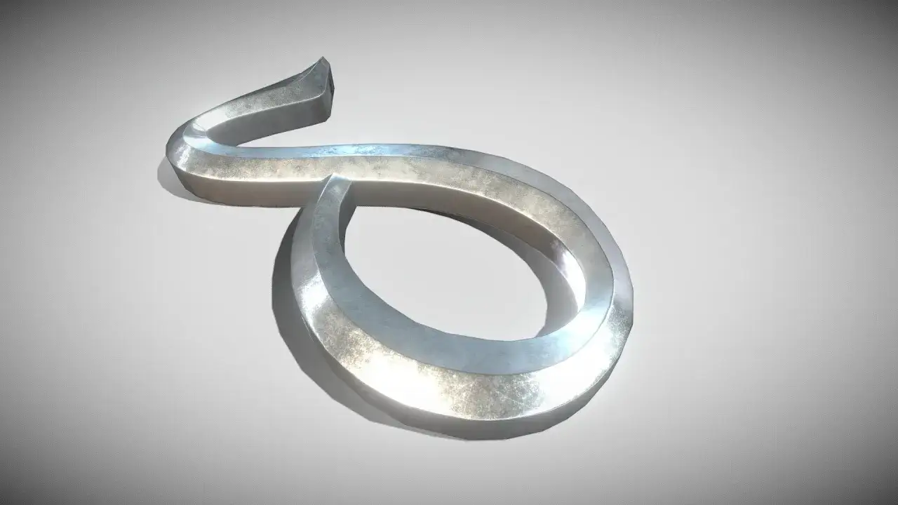 Metalowy symbol przypominający odwróconą literę 