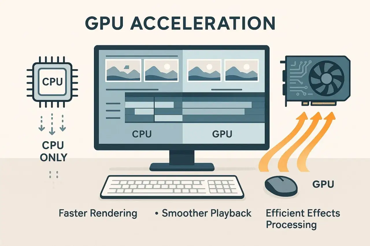 Ilustracja pokazuje, jak DirectX 12 przyspiesza pracę komputera, odciążając CPU i wykorzystując moc GPU do szybszego renderowania i płynniejszego odtwarzania.