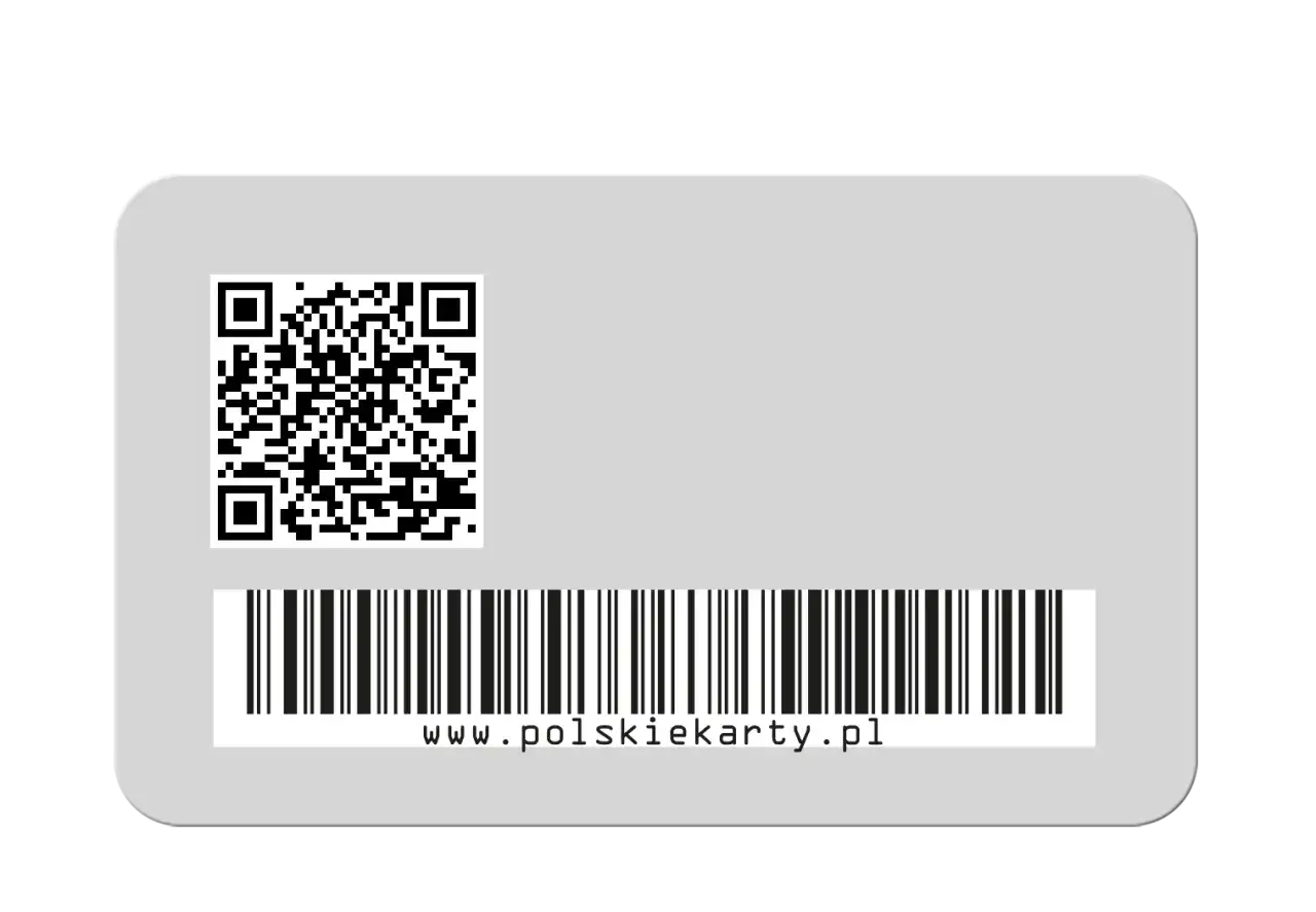 Szukasz sposobu, jak wygenerować kod QR? Ten obrazek pokazuje kartę z kodem QR i kodem kreskowym, a także adres www.polskieKarty.pl.