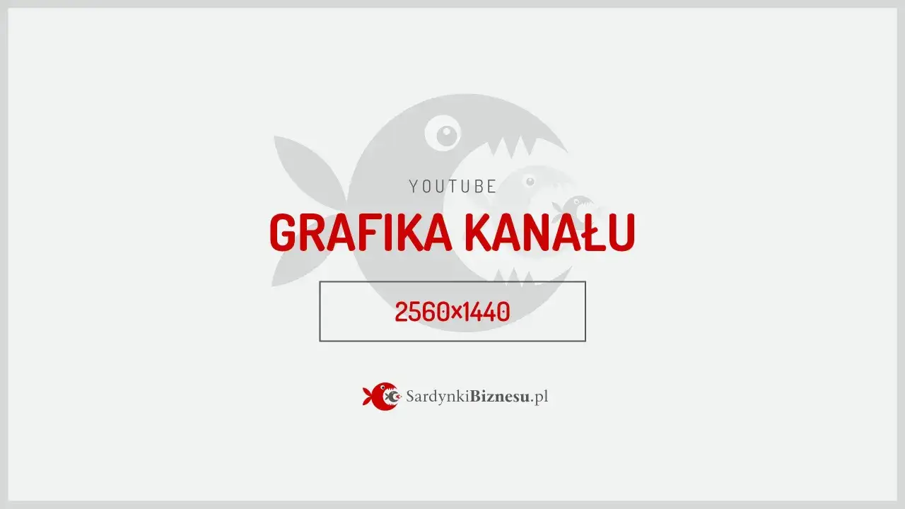 Grafika kanału YouTube w rozmiarze 2560x1440. Stylizowana ryba z zębami.
