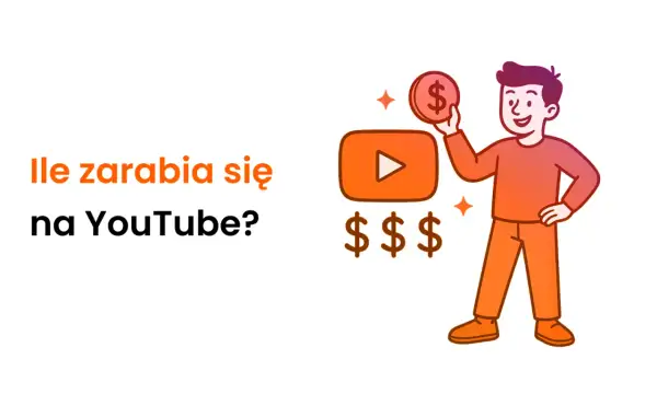 Ile zarabia się na YouTube? Ilustracja przedstawia chłopca z monetą i symbolem YouTube, sugerując zarobki.