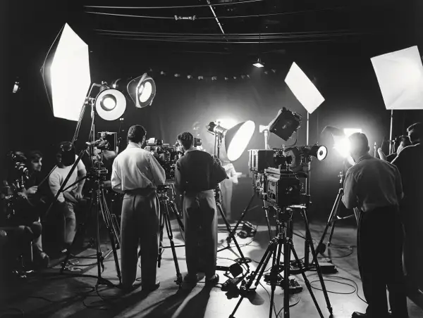Ekipa filmowa w akcji, przygotowująca scenę. To właśnie tak wygląda kinematografia co to za sztuka tworzenia obrazów.