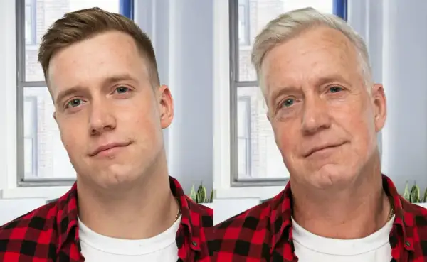 Młody mężczyzna i jego starsza wersja dzięki FaceApp za darmo. Zobacz, jak zmienisz się z wiekiem!